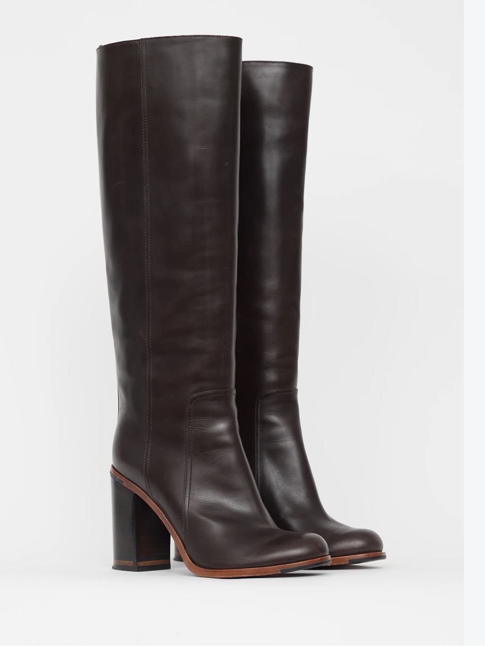 Fendi Dark Brown Leather Over-the-Knee Block Heel Boots Size 39.5